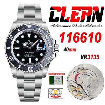 Submariner 116610LN VR3135 Automatic Mens Watch Best Edition Clean Fiber Bezel Black Dial 904L SS Bracelet CHS