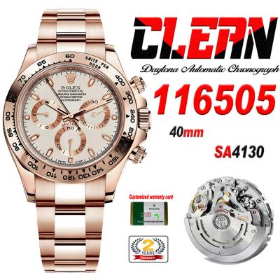 Daytona 116505 SA4130 Automatic Chronograph Mens Watch Best Edition CLEAN  V3 RG White Dial 904L SS Bracelet CHS