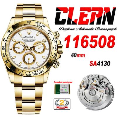 Daytona 116508 SA4130 Automatic Chronograph Mens Watch Best Edition CLEAN V3 YG White Stick Dial 904L Steel Bracelet CHS