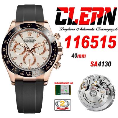 Daytona 116515 SA4130 Automatic Chronograph Mens Watch Best Edition CLEAN  V3 RG White Stick Dial Black Oysterflex Rubbe