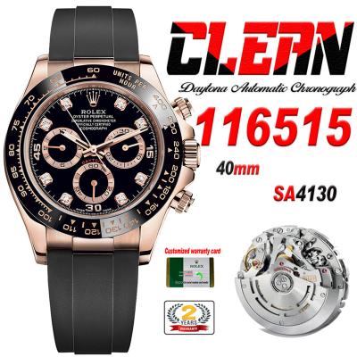 Daytona 116515 SA4130 Automatic Chronograph Mens Watch Best Edition CLEAN V3 RG Black Diamond Dial Oysterflex Rubber CHS