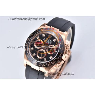 Daytona 116515 SA4130 Automatic Chronograph Mens Watch Best Edition CLEAN V3 RG Black Diamond Dial Oysterflex Rubber CHS