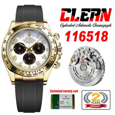 Daytona 116518 SA4130 Automatic Chronograph Mens Watch Best Edition CLEAN V3 YG White Dial Black Oysterflex Rubber CHS