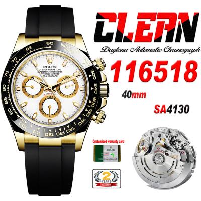 Daytona 116518 SA4130 Automatic Chronograph Mens Watch Best Edition CLEAN  V3 YG White Dial Black Oysterflex Rubber