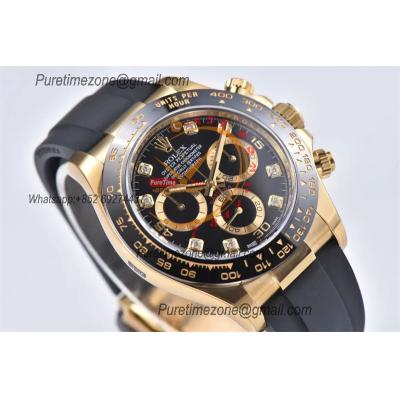 Daytona 116518 SA4130 Automatic Chronograph Mens Watch Best Edition CLEAN  V3 YG Black Diamonds Dial Oysterflex Rubber