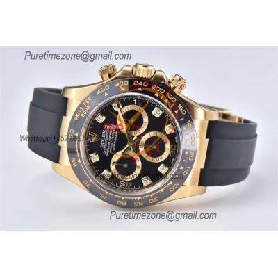 Daytona 116518 SA4130 Automatic Chronograph Mens Watch Best Edition CLEAN  V3 YG Black Diamonds Dial Oysterflex Rubber