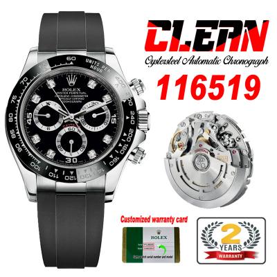 Daytona 116519 SA4130 Automatic Chronograph Mens Watch Best Edition CLEAN V3 SS Black Diamonds Dial Black Oysterflex Rub