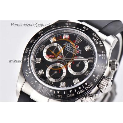 Daytona 116519 SA4130 Automatic Chronograph Mens Watch Best Edition CLEAN V3 SS Black Diamonds Dial Black Oysterflex Rub