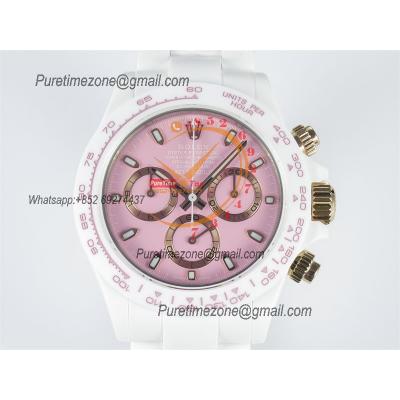 Daytona AET DD4801 Automatic Chronograph Mens Watch Best Edition N6F 1:1 White Solid Ceramic Case And Bracelet Pink Dial