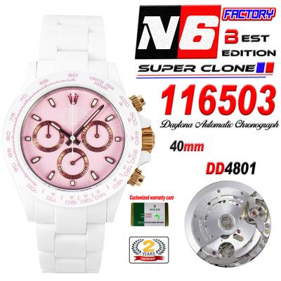 Daytona AET DD4801 Automatic Chronograph Mens Watch Best Edition N6F 1:1 White Solid Ceramic Case And Bracelet Pink Dial