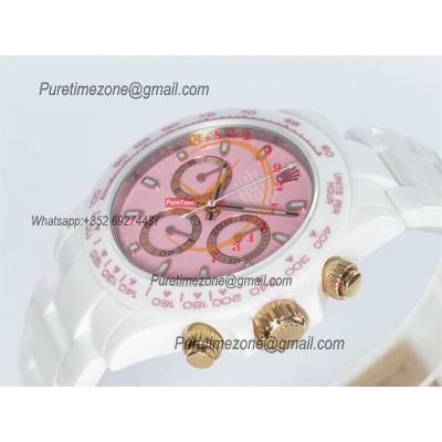 Daytona AET DD4801 Automatic Chronograph Mens Watch Best Edition N6F 1:1 White Solid Ceramic Case And Bracelet Pink Dial