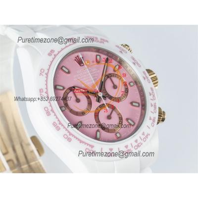 Daytona AET DD4801 Automatic Chronograph Mens Watch Best Edition N6F 1:1 White Solid Ceramic Case And Bracelet Pink Dial