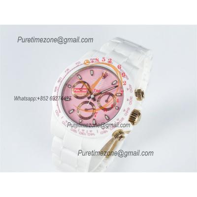 Daytona AET DD4801 Automatic Chronograph Mens Watch Best Edition N6F 1:1 White Solid Ceramic Case And Bracelet Pink Dial