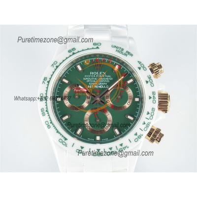 Daytona AET DD4801 Automatic Chronograph Mens Watch Best Edition N6F White Solid Ceramic Case And Bracelet  Green Dial