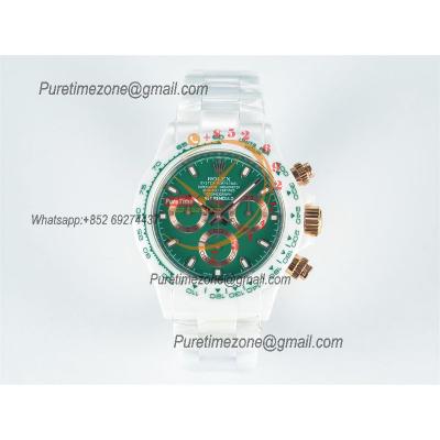 Daytona AET DD4801 Automatic Chronograph Mens Watch Best Edition N6F White Solid Ceramic Case And Bracelet  Green Dial