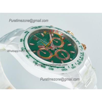 Daytona AET DD4801 Automatic Chronograph Mens Watch Best Edition N6F White Solid Ceramic Case And Bracelet  Green Dial