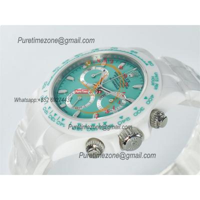 Daytona AET DD4801 Automatic Chronograph Mens Watch Best Edition N6F White Solid Ceramic Case And Bracelet  Green Dial