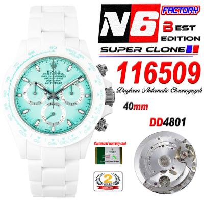 Daytona AET DD4801 Automatic Chronograph Mens Watch Best Edition N6F White Solid Ceramic Case And Bracelet  Green Dial