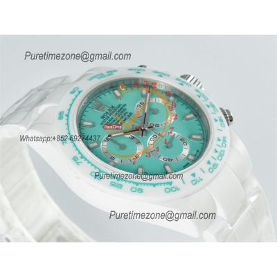 Daytona AET DD4801 Automatic Chronograph Mens Watch Best Edition N6F White Solid Ceramic Case And Bracelet  Green Dial