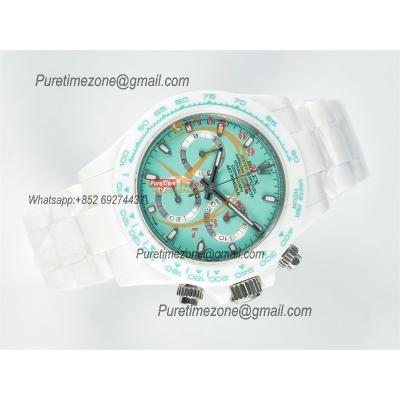 Daytona AET DD4801 Automatic Chronograph Mens Watch Best Edition N6F White Solid Ceramic Case And Bracelet  Green Dial