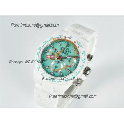 Daytona AET DD4801 Automatic Chronograph Mens Watch Best Edition N6F White Solid Ceramic Case And Bracelet  Green Dial