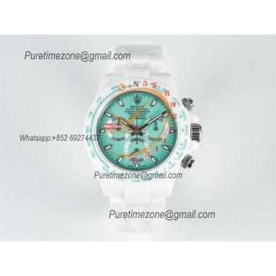 Daytona AET DD4801 Automatic Chronograph Mens Watch Best Edition N6F White Solid Ceramic Case And Bracelet  Green Dial