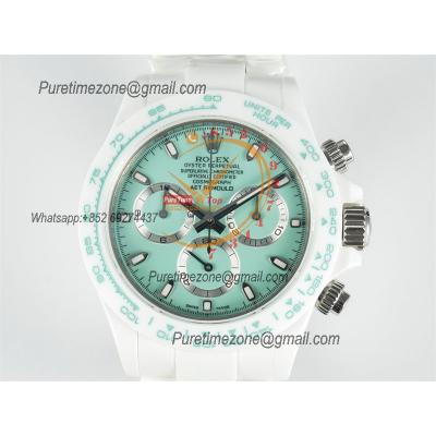 Daytona AET DD4801 Automatic Chronograph Mens Watch Best Edition N6F White Solid Ceramic Case And Bracelet  Green Dial