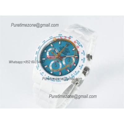 Daytona AET DD4801 Automatic Chronograph Mens Watch Best Edition N6F White Solid Ceramic Case And Bracelet  Blue Dial