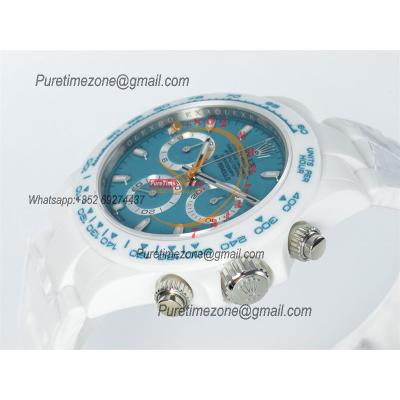 Daytona AET DD4801 Automatic Chronograph Mens Watch Best Edition N6F White Solid Ceramic Case And Bracelet  Blue Dial