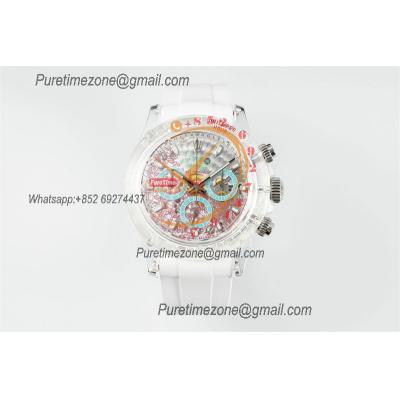 Daytona Transparent SA4130 Automatic Chronograph Mens Watch Best Edition N6F Transparent/Red Dial White Rubber Strap CHS