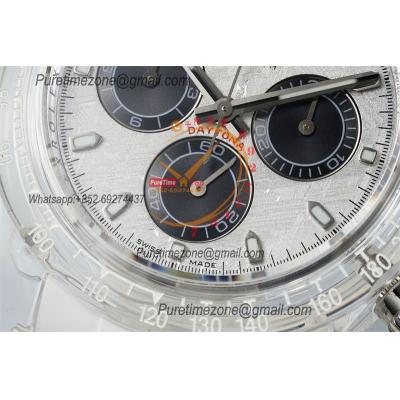 Daytona Transparent SA4130 Automatic Chronograph Mens Watch Best Edition N6F Meteorites Dial White Rubber Strap CHS