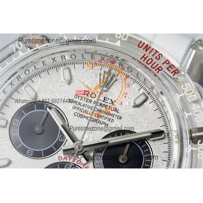 Daytona Transparent SA4130 Automatic Chronograph Mens Watch Best Edition N6F Meteorites Dial White Rubber Strap CHS