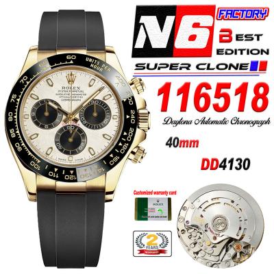 Daytona 116518 DD4130 Automatic Chronograph Mens Watch Best Edition N6F YG Real Meteorite Dial Black Oysterflex Rubber