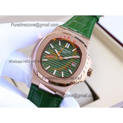 Special Prices Nautilus 5711 A21J Automatic Mens Watch 40 RG Green Dial Leather Strap CHS