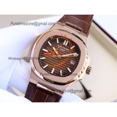 Special Prices Nautilus 5711 A21J Automatic Mens Watch 40 RG Brown Dial Leather Strap CHS