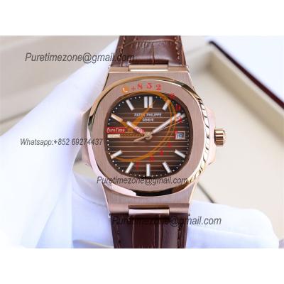 Special Prices Nautilus 5711 A21J Automatic Mens Watch 40 RG Brown Dial Leather Strap CHS