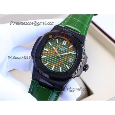 Special Prices Nautilus 5711 A21J Automatic Mens Watch 40 DLC Green Dial Leather Strap CHS