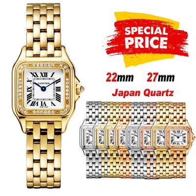 Special Prices 22mm 27mm Panthère Japan Quartz Womens Watch YG Diamond Bezel White Dial Stainless Steel Bracelet