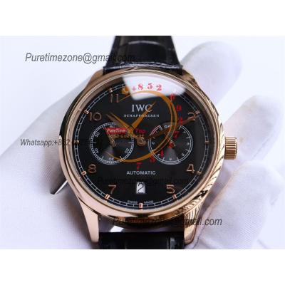 Special Prices Portugieser A21j Automatic Power Reserve Mens Watch RG Black Dial Leather Strap CHS