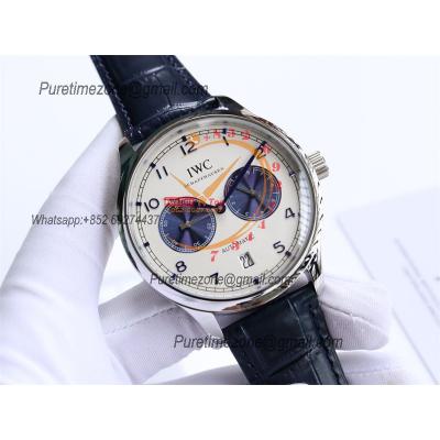 Special Prices Portugieser A21j Automatic Power Reserve Mens Watch SS White Blue Dial Leather Strap CHS