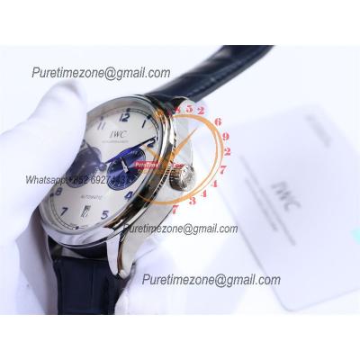 Special Prices Portugieser A21j Automatic Power Reserve Mens Watch SS White Blue Dial Leather Strap CHS