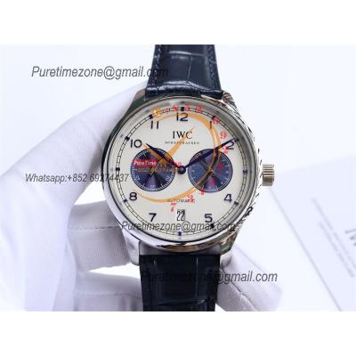 Special Prices Portugieser A21j Automatic Power Reserve Mens Watch SS White Blue Dial Leather Strap CHS