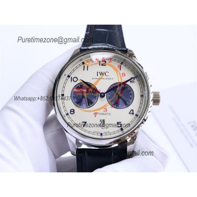 Special Prices Portugieser A21j Automatic Power Reserve Mens Watch SS White Blue Dial Leather Strap CHS