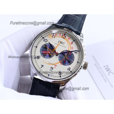 Special Prices Portugieser A21j Automatic Power Reserve Mens Watch SS White Blue Dial Leather Strap CHS