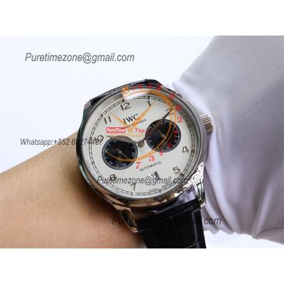 Special Prices Portugieser A21j Automatic Power Reserve Mens Watch SS White Black Dial Leather Strap CHS