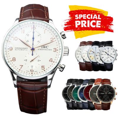 Special Prices Portugieser Japan Quartz Chronograph Mens Watch 40mm SS White Dial Leather Strap CHS