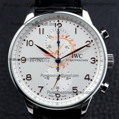 Special Prices Portugieser Japan Quartz Chronograph Mens Watch 40mm SS White Dial Leather Strap CHS