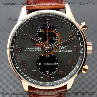 Special Prices Portugieser Japan Quartz Chronograph Mens Watch 40mm RG Gray Black Dial Leather Strap CHS