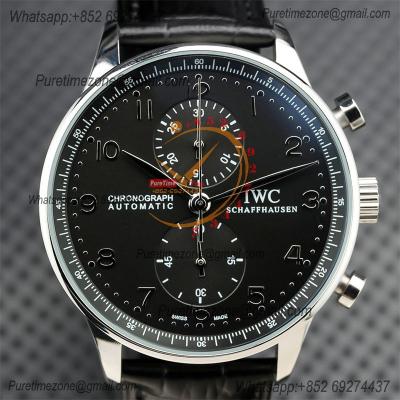 Special Prices Portugieser Japan Quartz Chronograph Mens Watch 40mm Steel Case Black Dial Leather Strap CHS