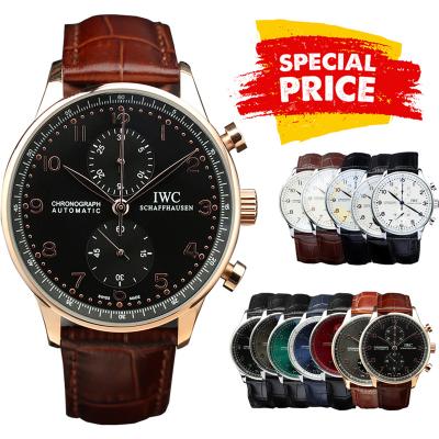 Special Prices Portugieser Japan Quartz Chronograph Mens Watch 40mm RG Black Dial Leather Strap CHS